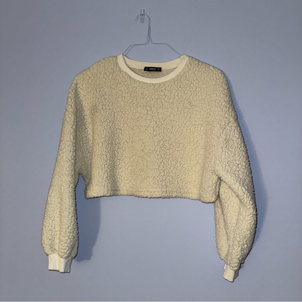 white fuzzy shein sweater size small